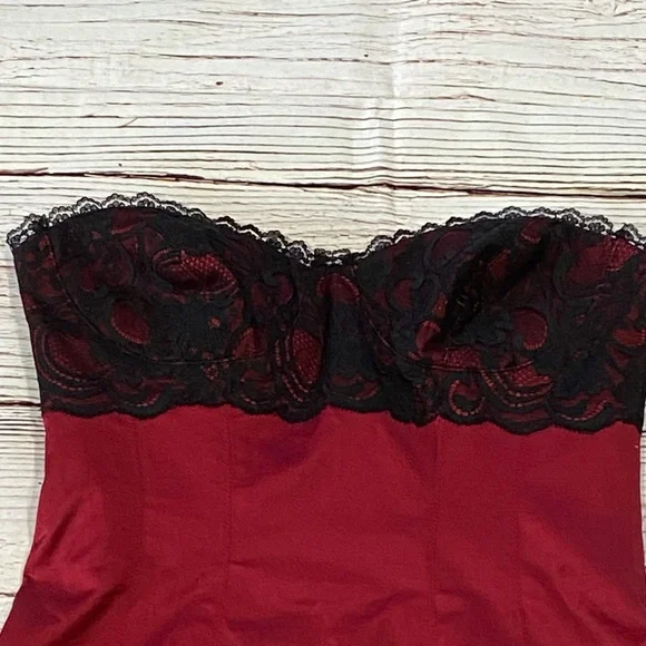 Bebe Red Strapless Lace Bustier Dress Sz S - Picture 7 of 13
